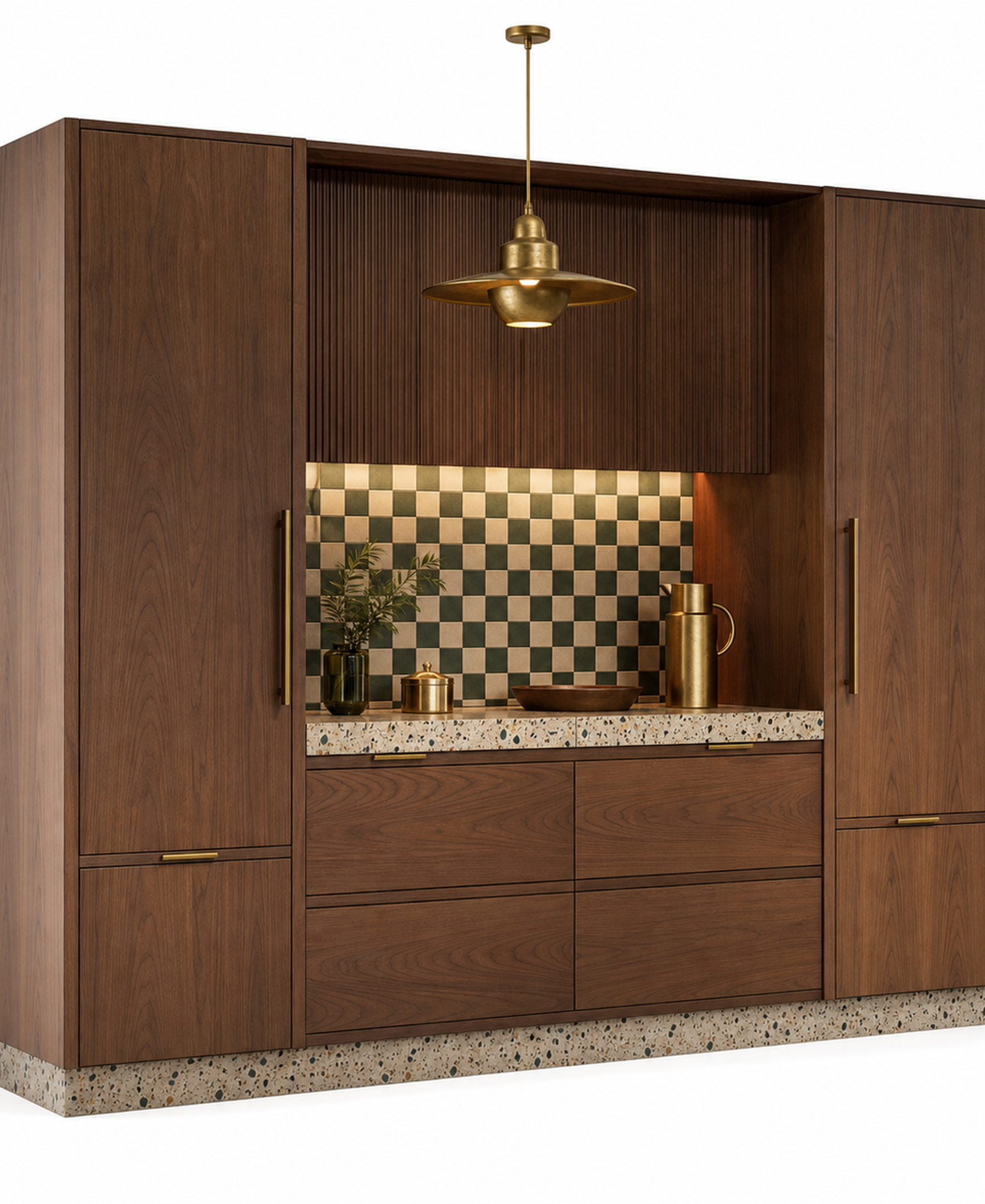 Fadior Meridian Kitchen Suite with Walnut Terrazzo Prep Bay — 304 stainless steel kitchen system, front view