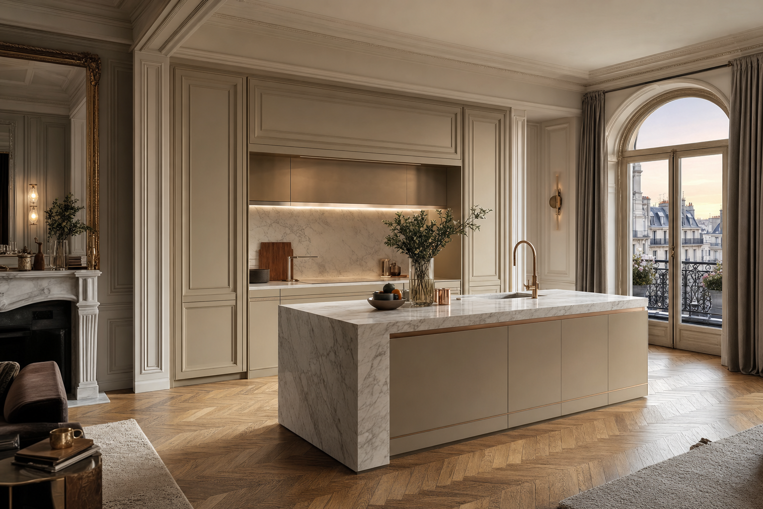 Fadior Silkstone Kitchen Suite with Recessed Dawn Prep Atelier — lifestyle setting with natural light and residential styling