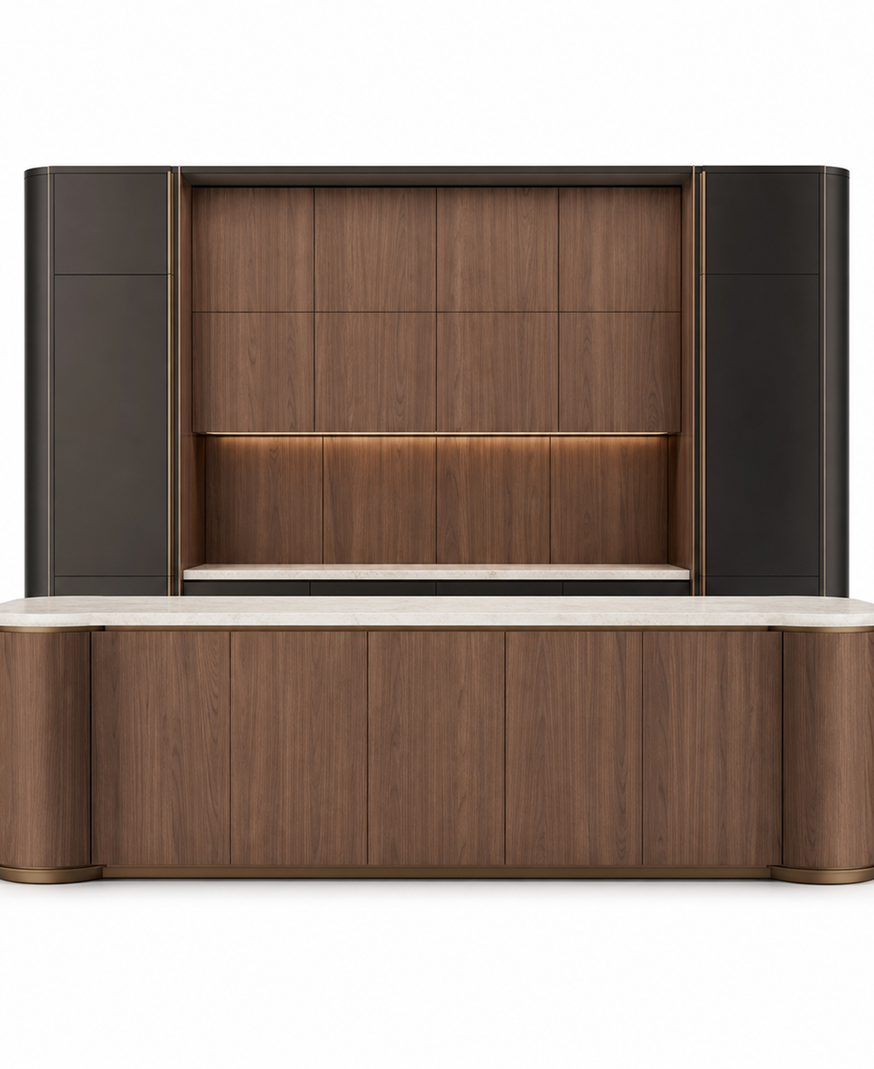 Fadior Meridian Kitchen Suite with Servery Window Island Arcade — 304 stainless steel kitchen system, front view