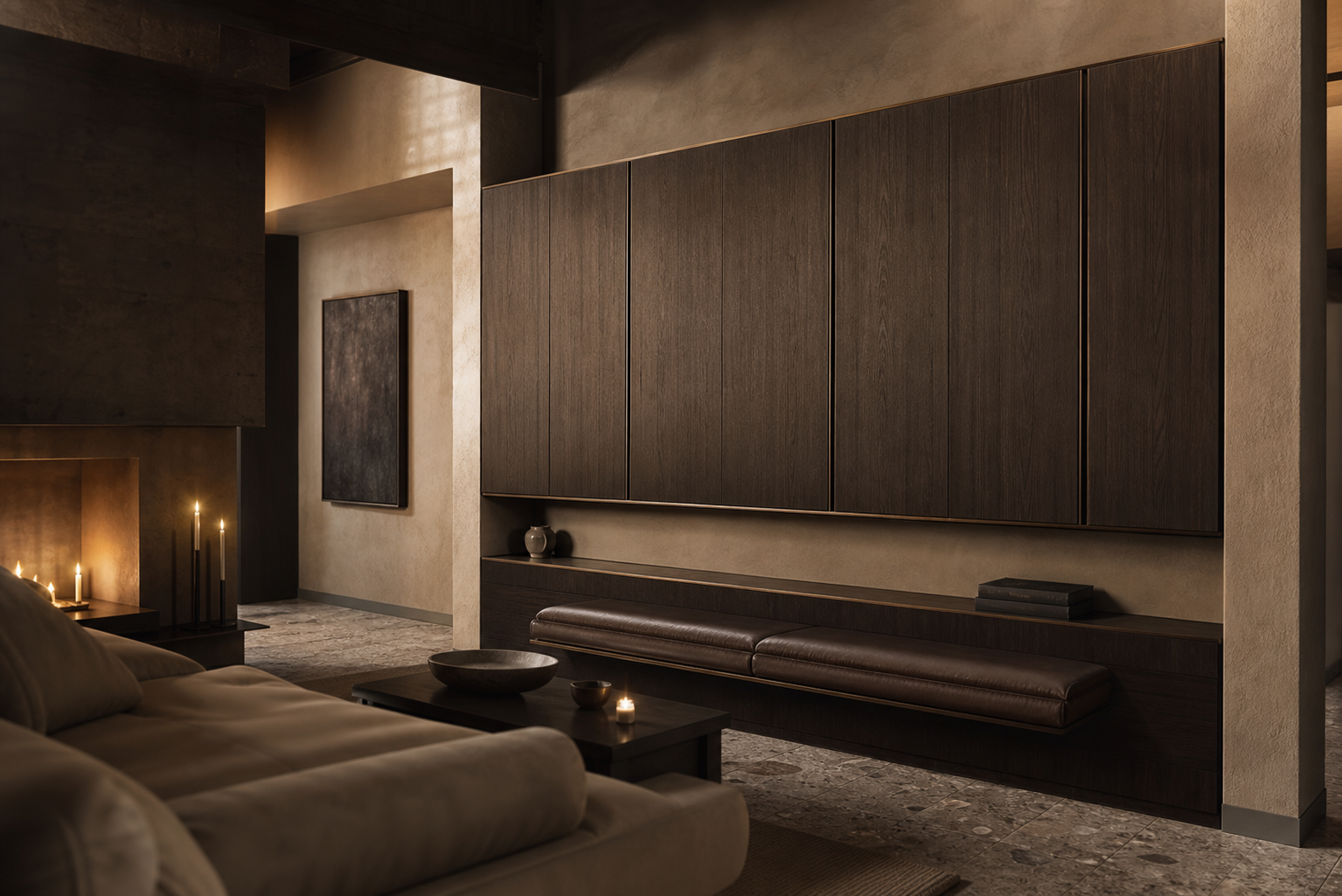 Fadior Galleria Living Room Suite with Cold-Finished Display Datum — interior room context showing cabinet integration
