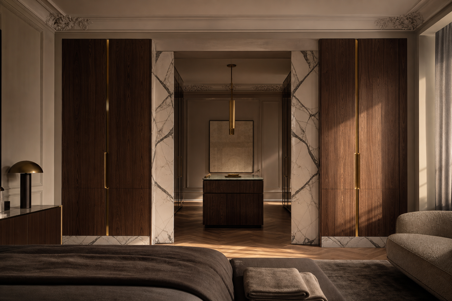 Fadior Onyx Wardrobe Suite with Quartz Vein Dressing Portal — lifestyle setting with natural light and residential styling