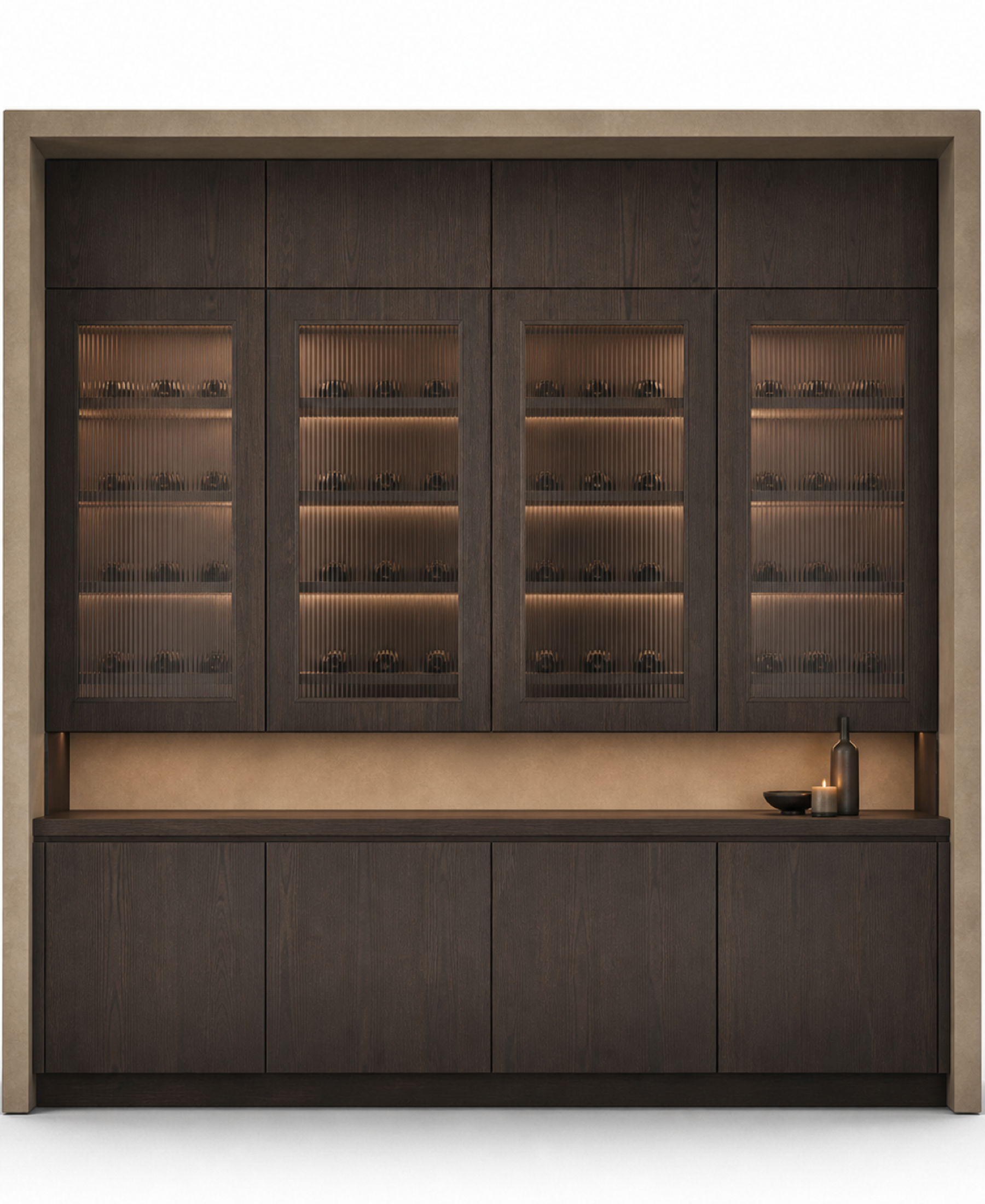 Fadior Estuary Wine Cabinet Suite with Ribbed Glass Service Bay — 304 stainless steel wine cabinet system, front view
