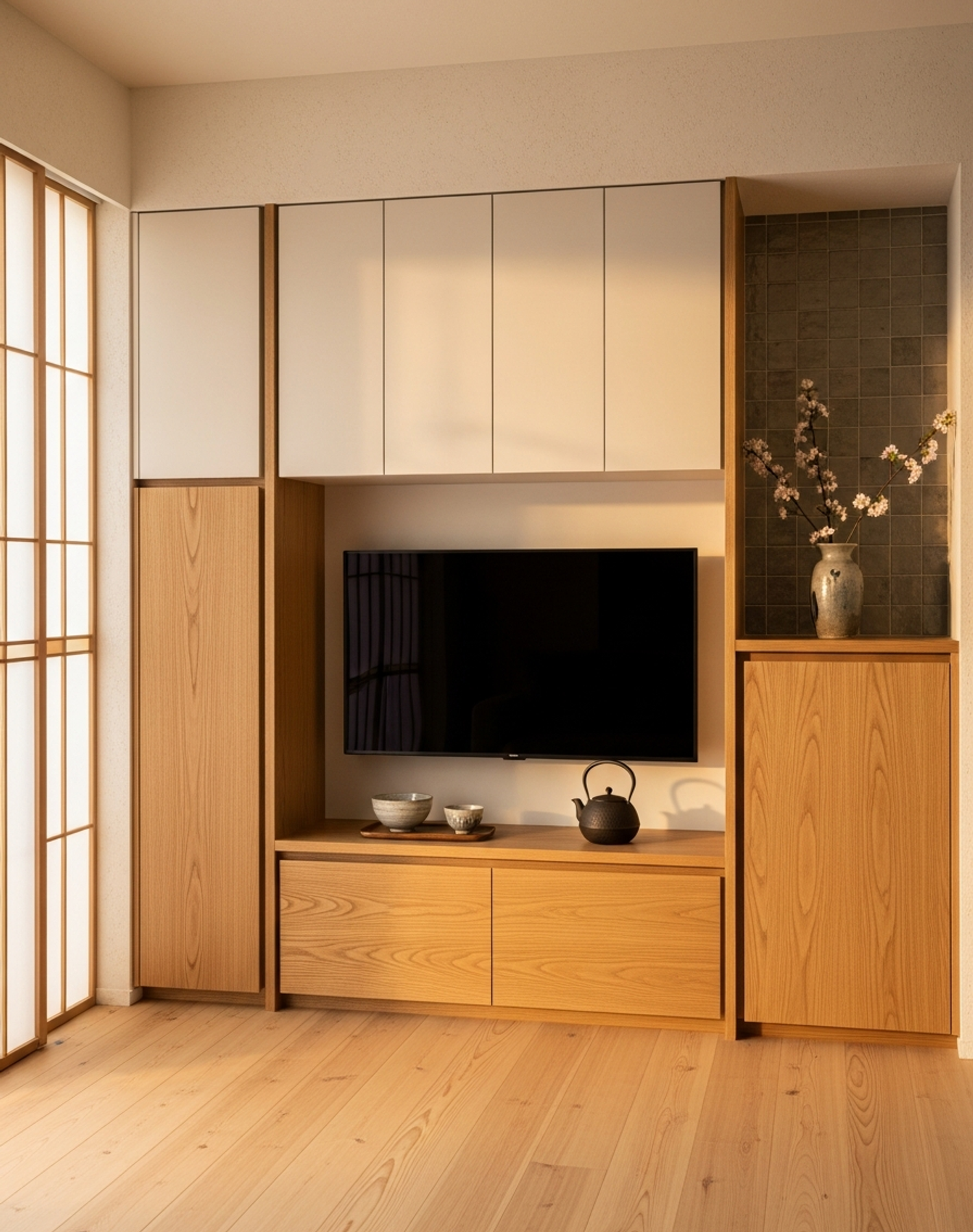 Fadior Essence Media Console — interior room context showing cabinet integration