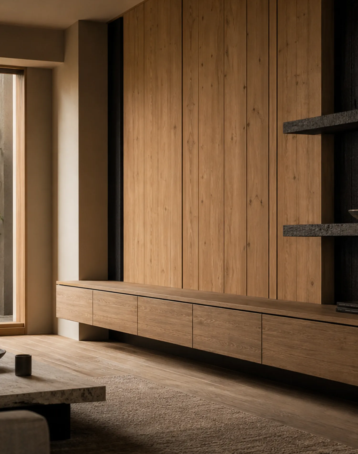 Suite de Sala de Estar Silvan con Mueble Flotante de TV de Madera estudio de adaptación