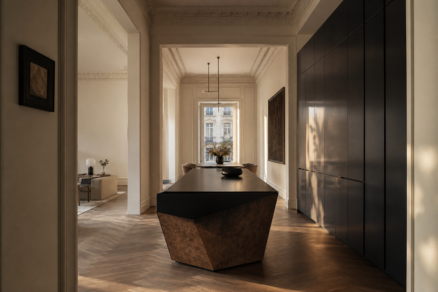 Fadior Pavilion Kitchen Suite with Terrace Origami Island — interior room context showing cabinet integration