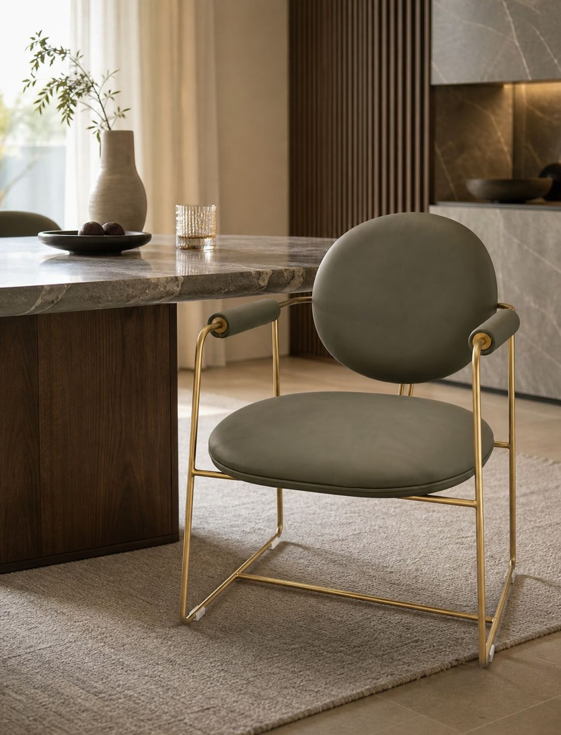 Dining Chair (Brass stainless steel) styled in a FADIOR HOME interior setting