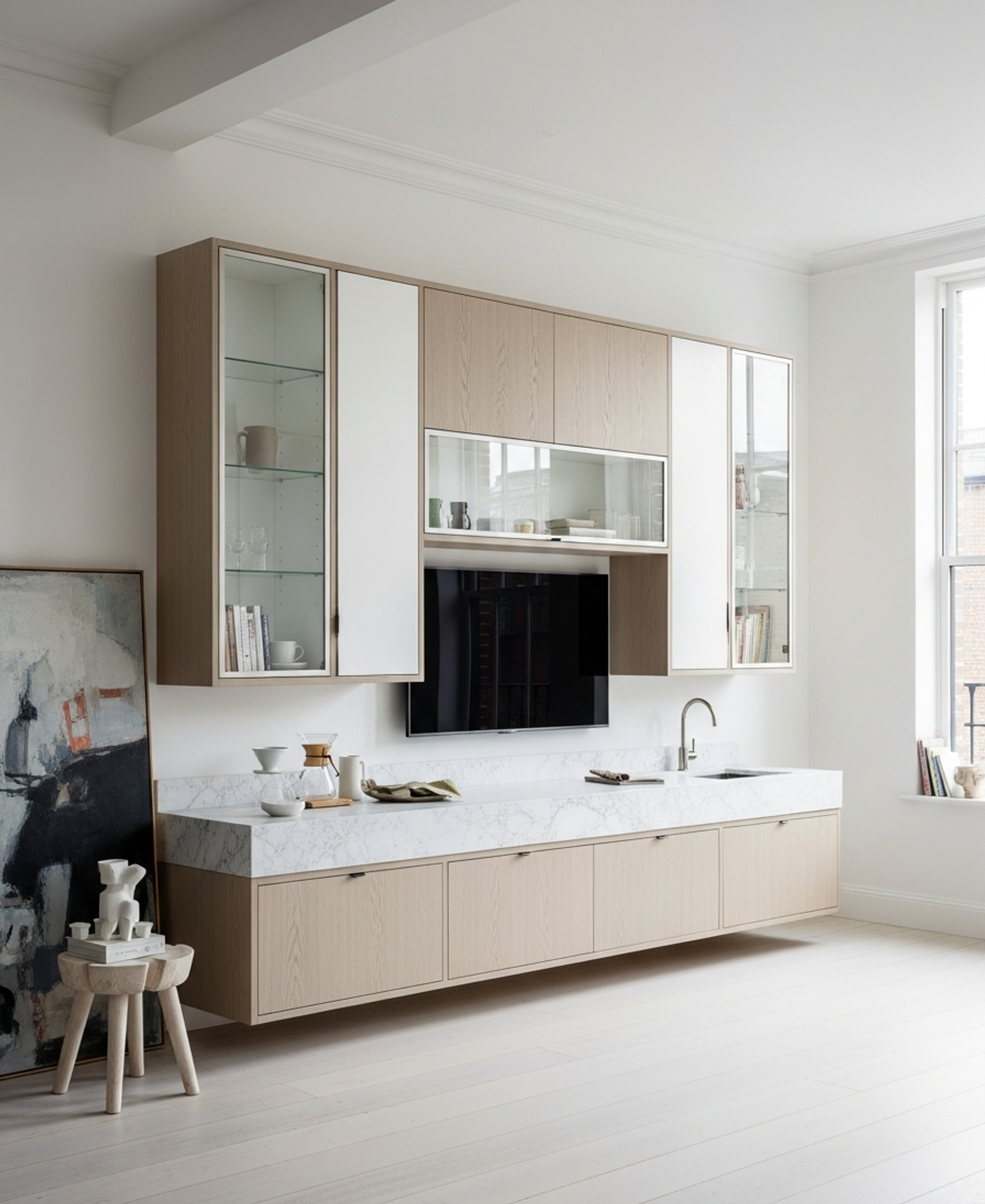 Fadior Essence Media Console — 304 stainless steel living room system, front view