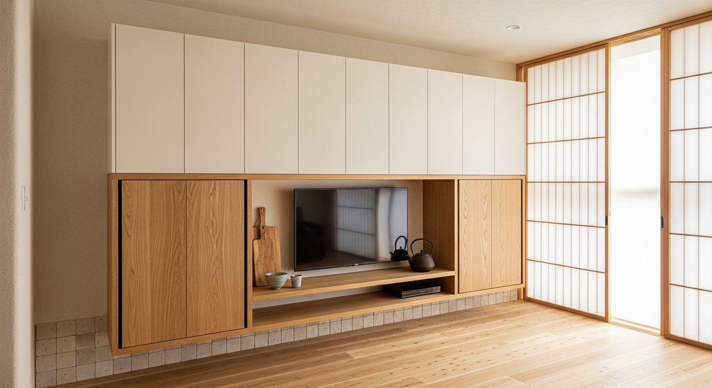 Fadior Essence Media Console — lifestyle setting with natural light and residential styling