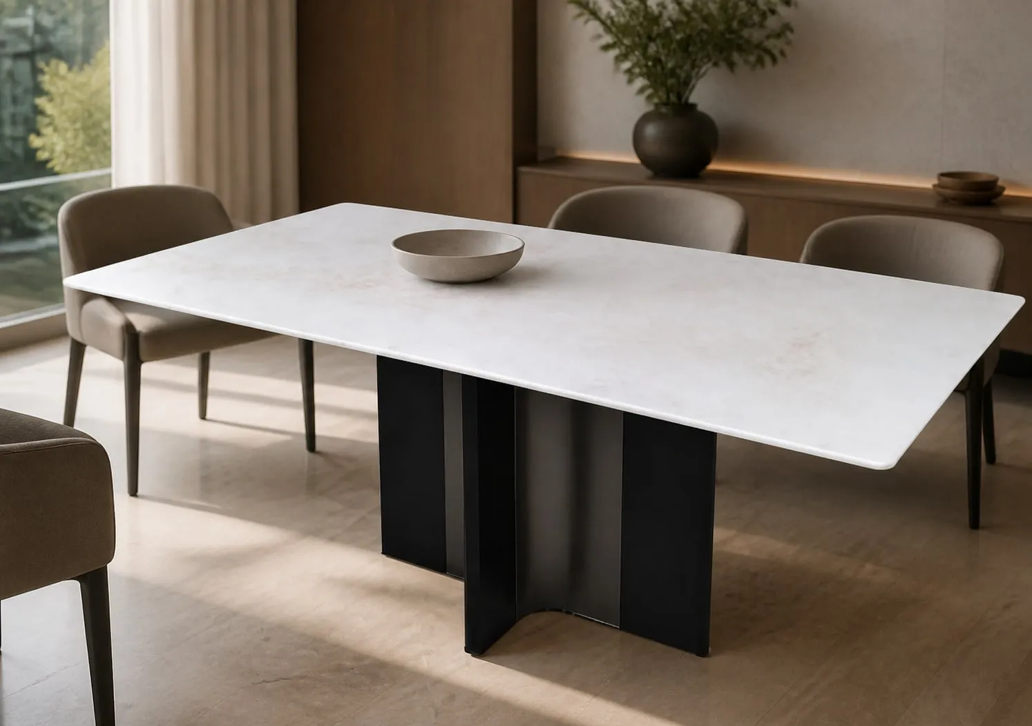 Single-Column Marble Dining Table 160×80 cm