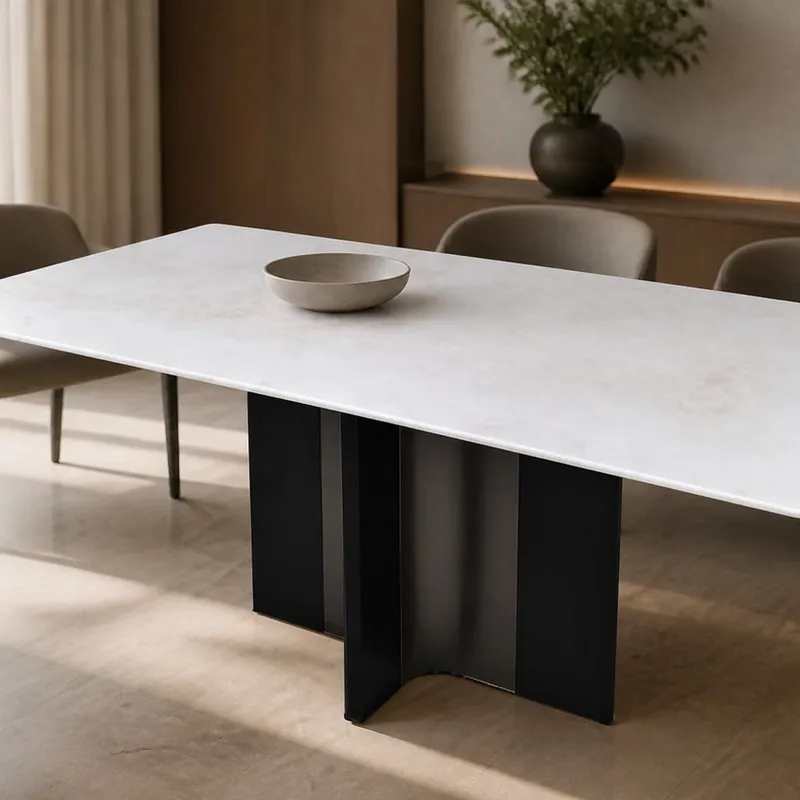 Single-Column Marble Dining Table 140×80 cm
