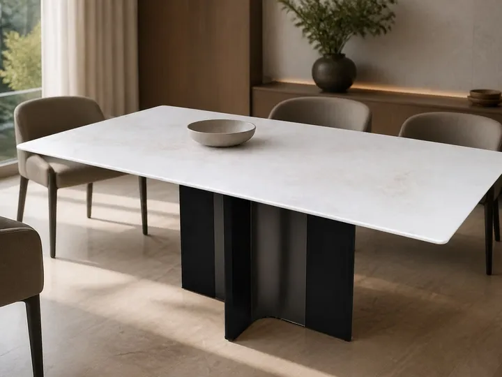 Mesa de comedor de mármol con columna única 140×80 cm