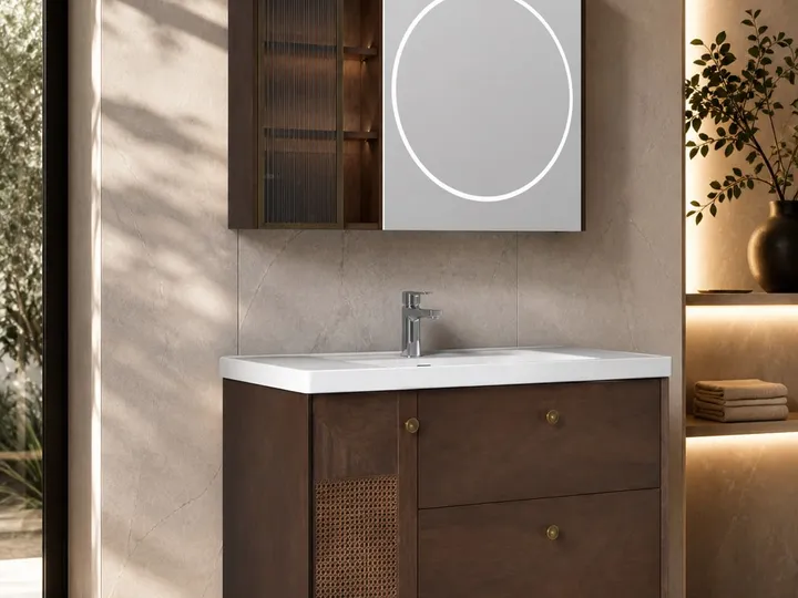 Mueble de baño con lavabo, cajón, puerta y espejo inteligente 1000×485×600 mm