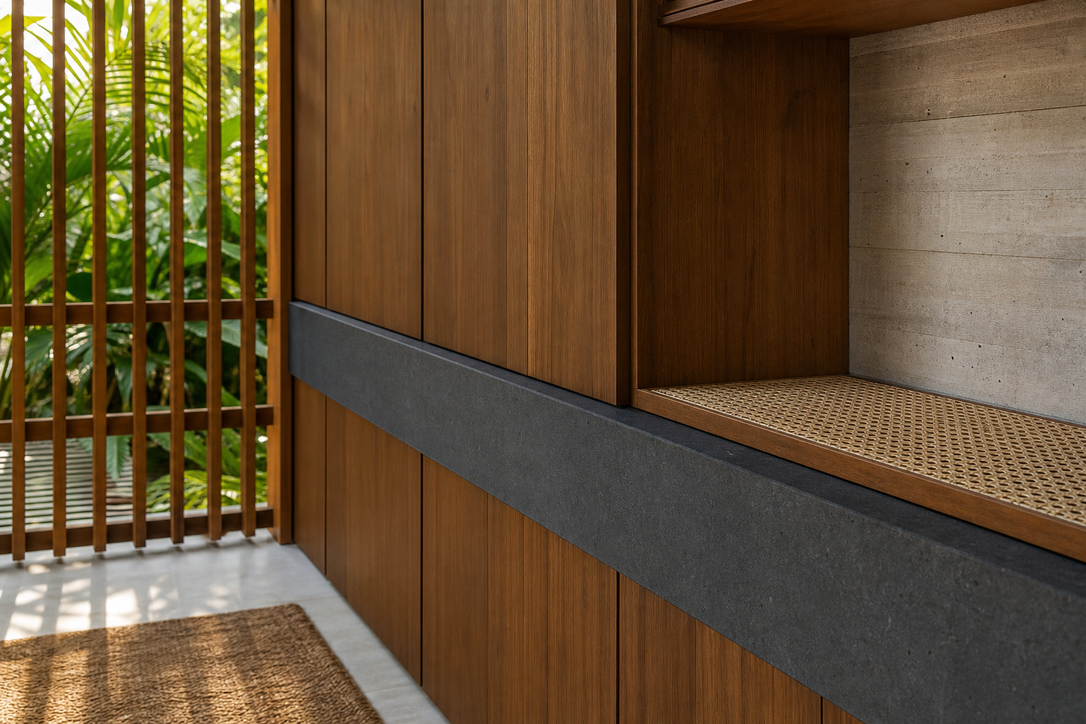 Fadior Zenith Living Room Suite with Slate Ribbon Media Library — close-up of stainless steel finish and hardware detail