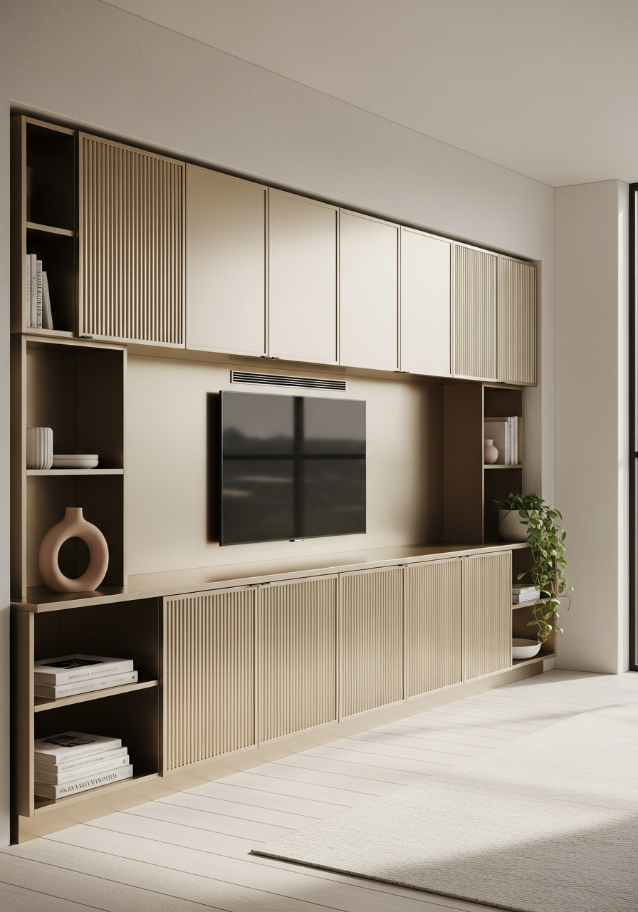 Fadior Essence Media Wall — interior room context showing cabinet integration