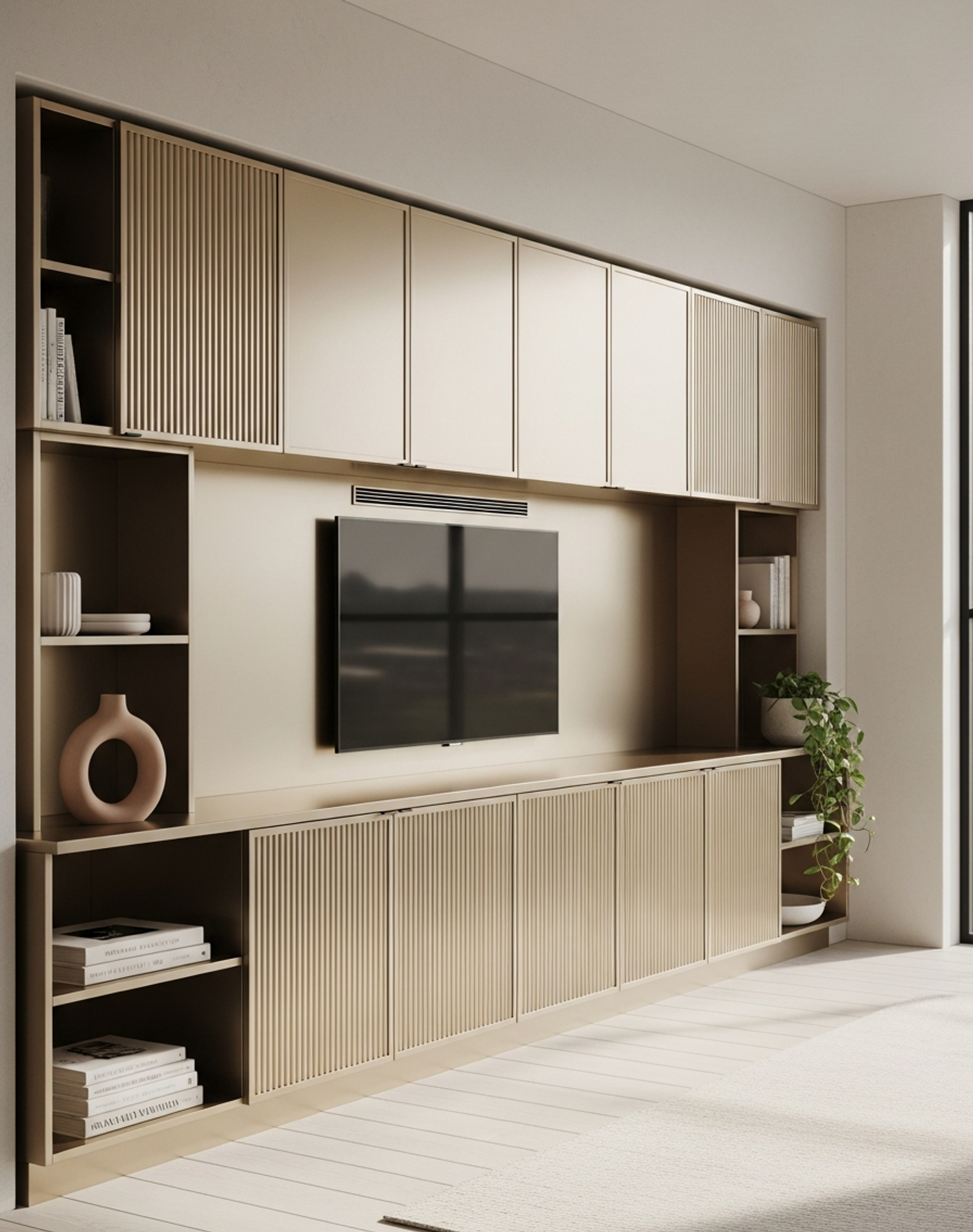 Fadior Essence Media Wall — interior room context showing cabinet integration