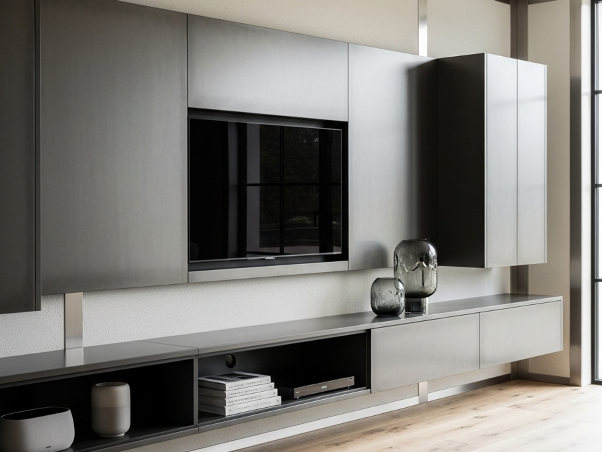 Fadior Essence Media Console — 304 stainless steel living room system, front view