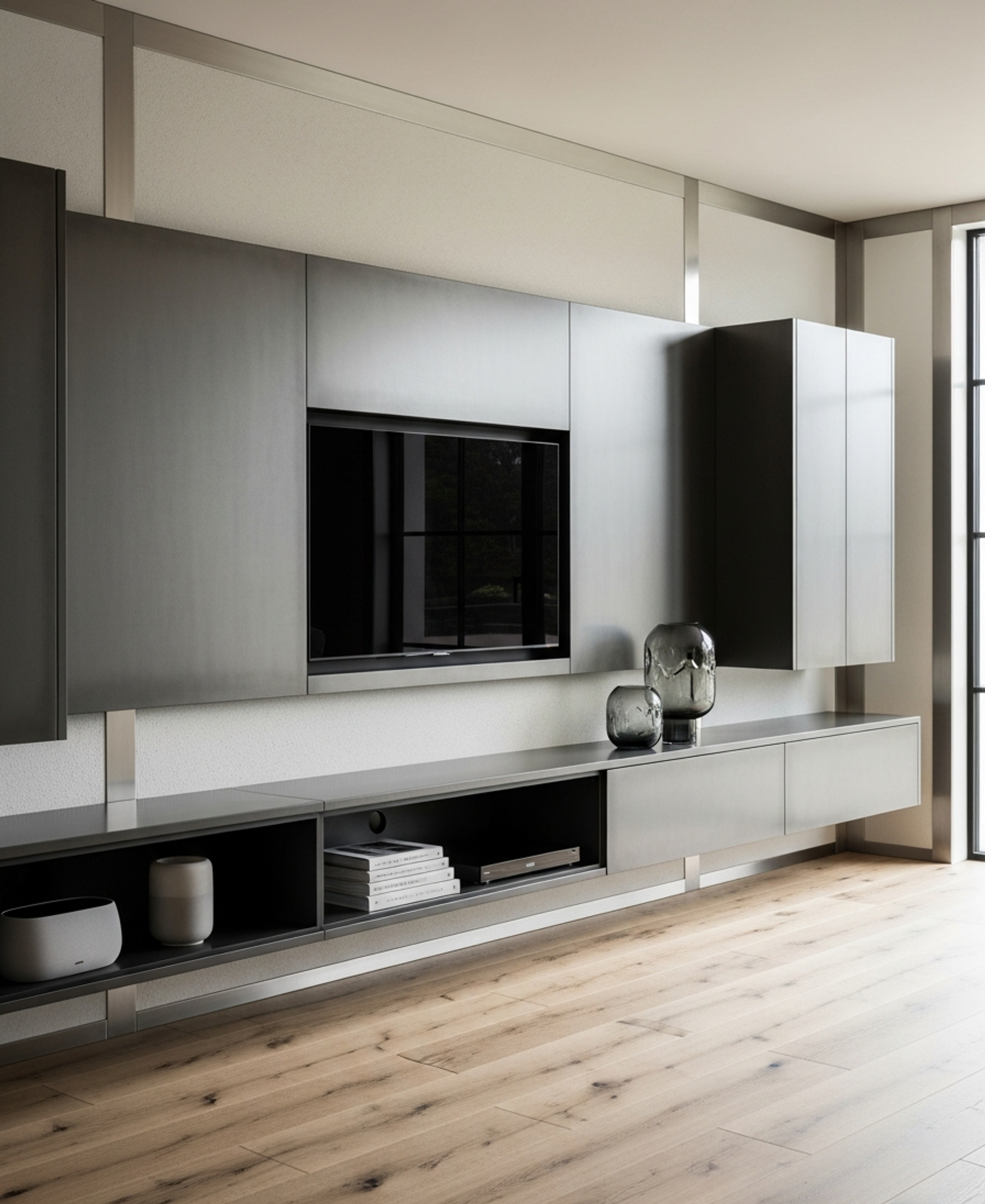 Fadior Essence Media Console — 304 stainless steel living room system, front view