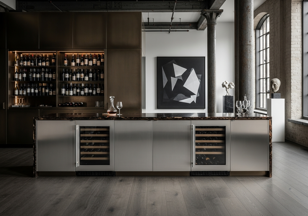 Fadior Tribeca Cast-Iron Penthouse — wine bar and entertainment area