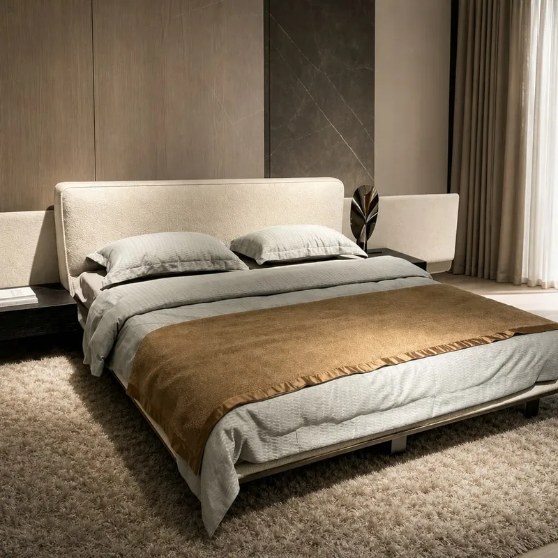 Panel-Wall Bed with Integrated Nightstands
