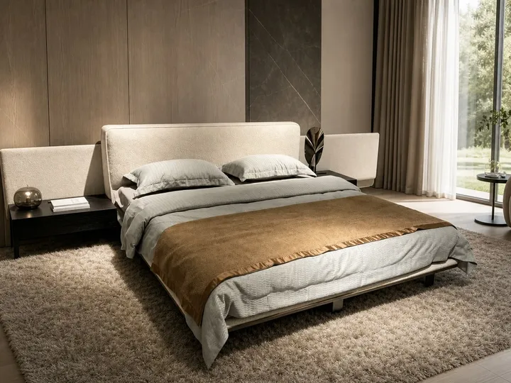 Cama con Panel de Pared y Mesitas de Noche Integradas