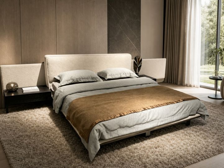 Upholstered Bed styled in a FADIOR HOME interior setting