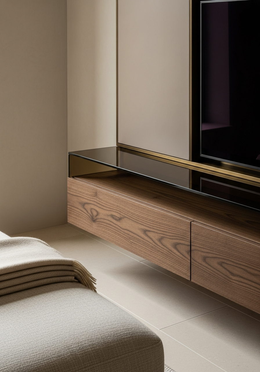 Fadior Zenith Media Console — close-up of stainless steel finish and hardware detail