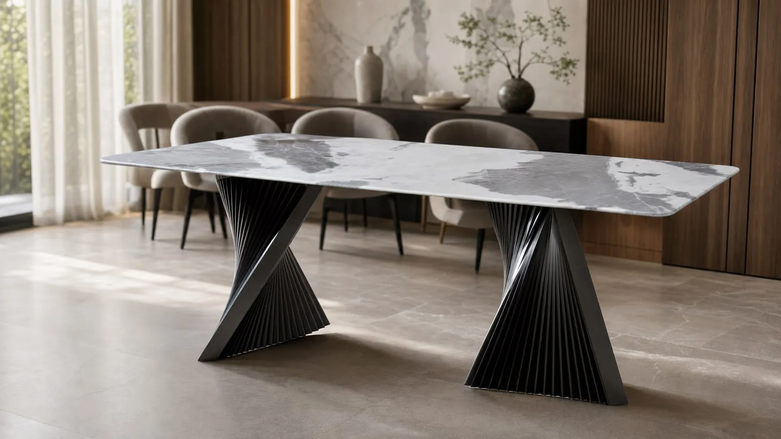 Pleated-Metal Marble Table 2400×1050×750 mm
