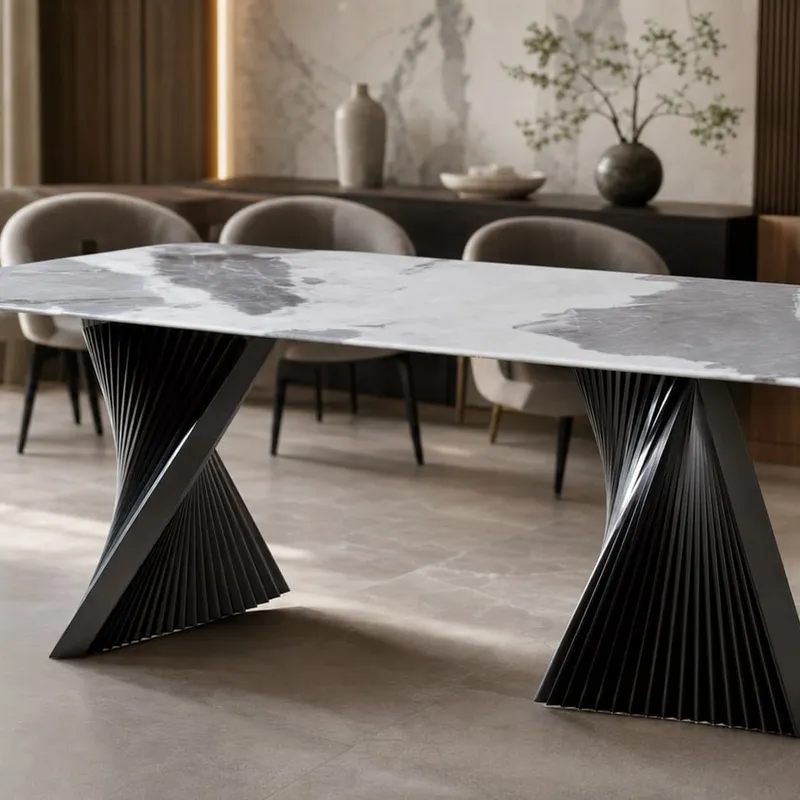 Pleated-Metal Marble Table 2400×1050×750 mm