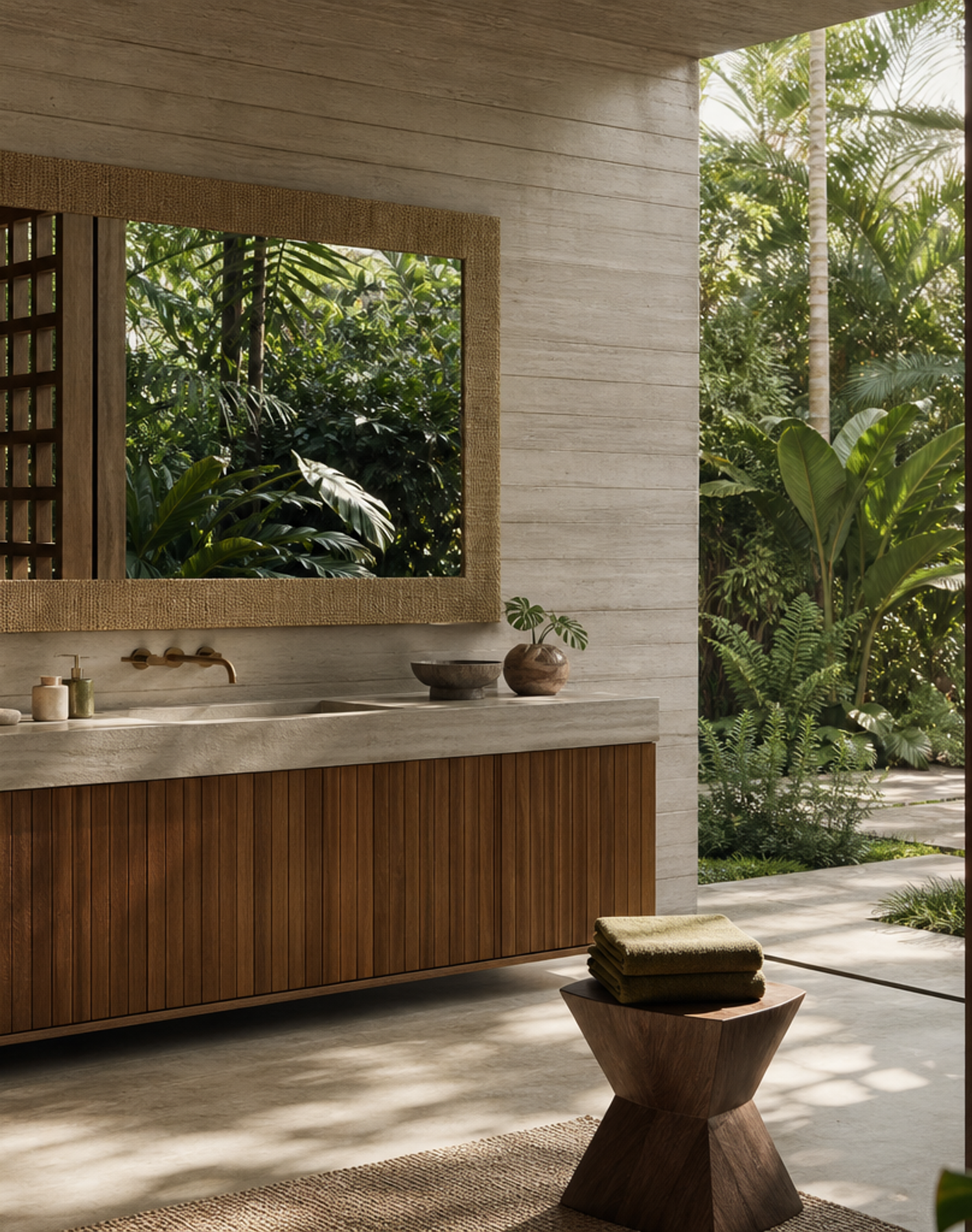 Fadior Voyage Bath Vanity Suite with Milan Spa Vanity Wall — lifestyle setting with natural light and residential styling