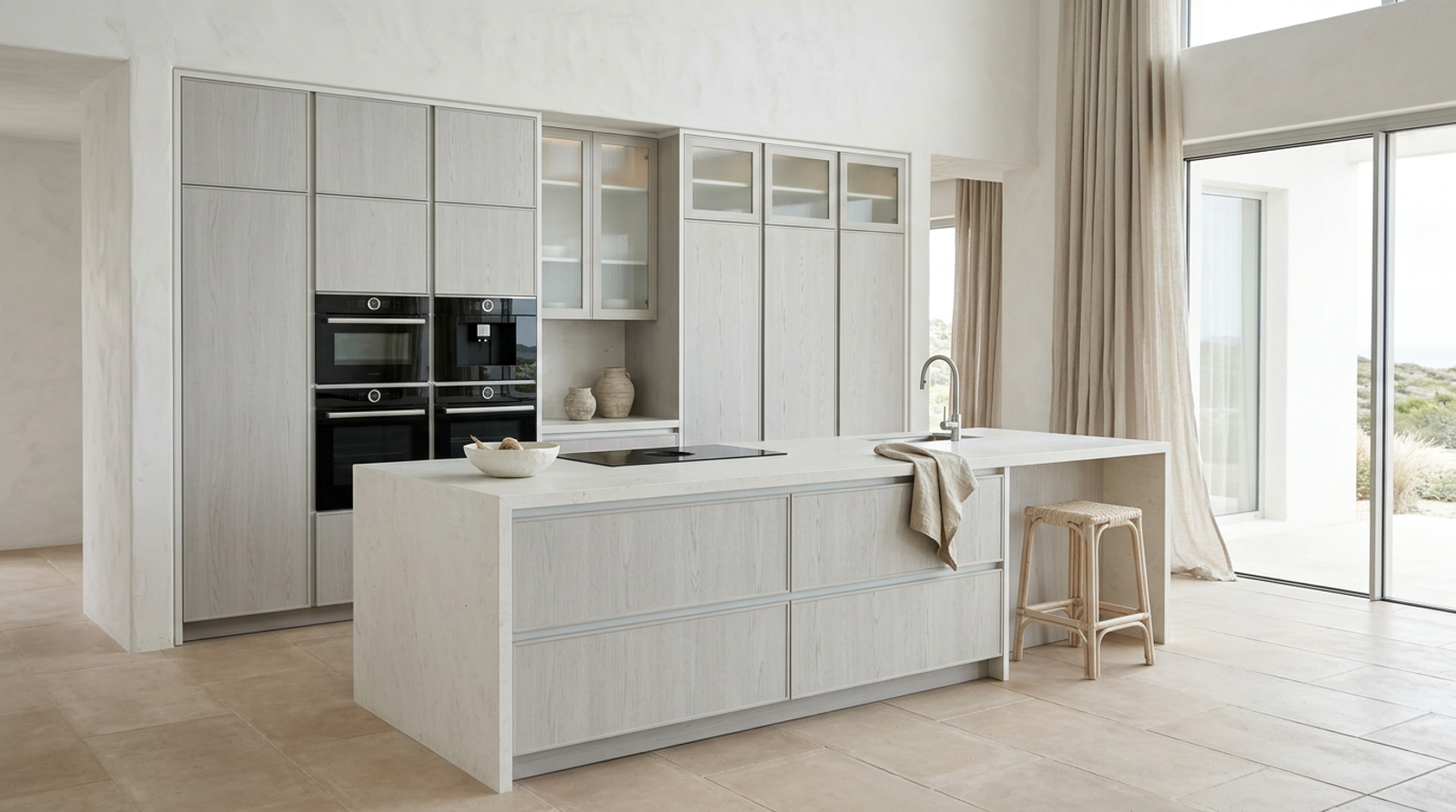 Architectural stainless steel kitchen with 304 steel and stone details