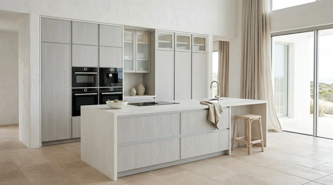Architectural stainless steel kitchen with 304 steel and stone details