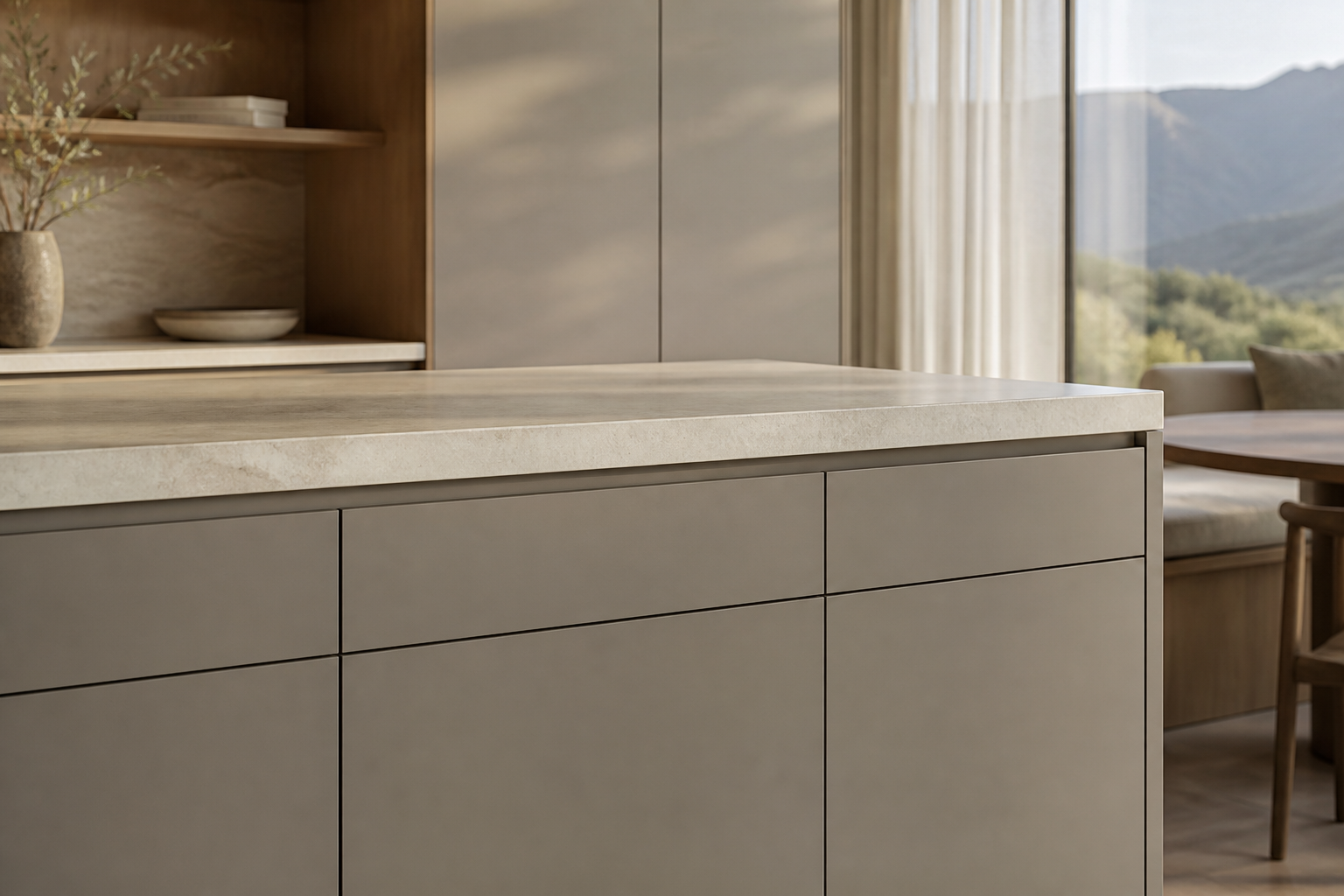 Fadior Meridian Kitchen Suite with Architectural Datum Island — close-up of stainless steel finish and hardware detail