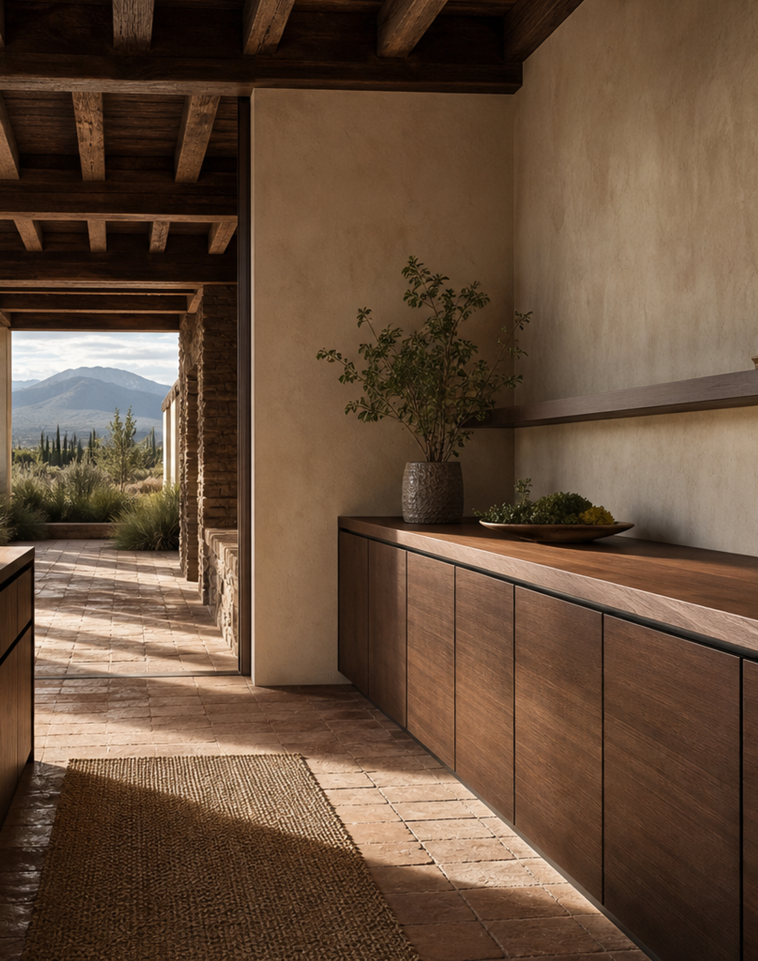Fadior Solace Kitchen Suite with Floating Shelf Prep Wall — interior room context showing cabinet integration