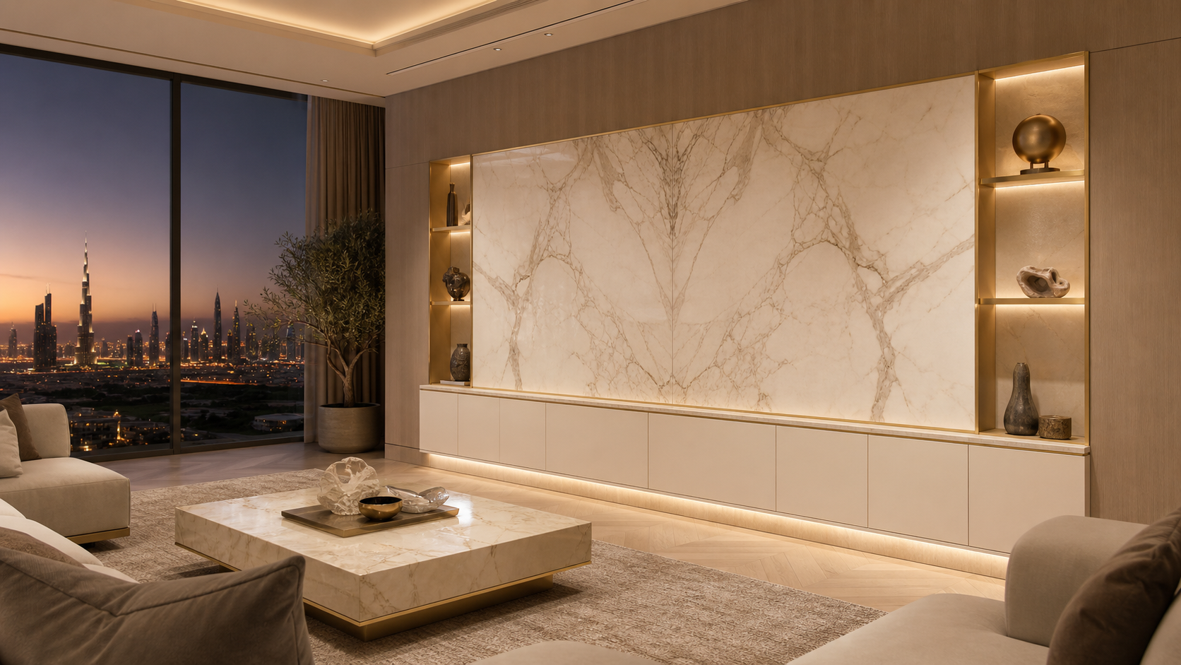 Fadior Veneto Living Room Suite with Shadowline Gallery Console — lifestyle setting with natural light and residential