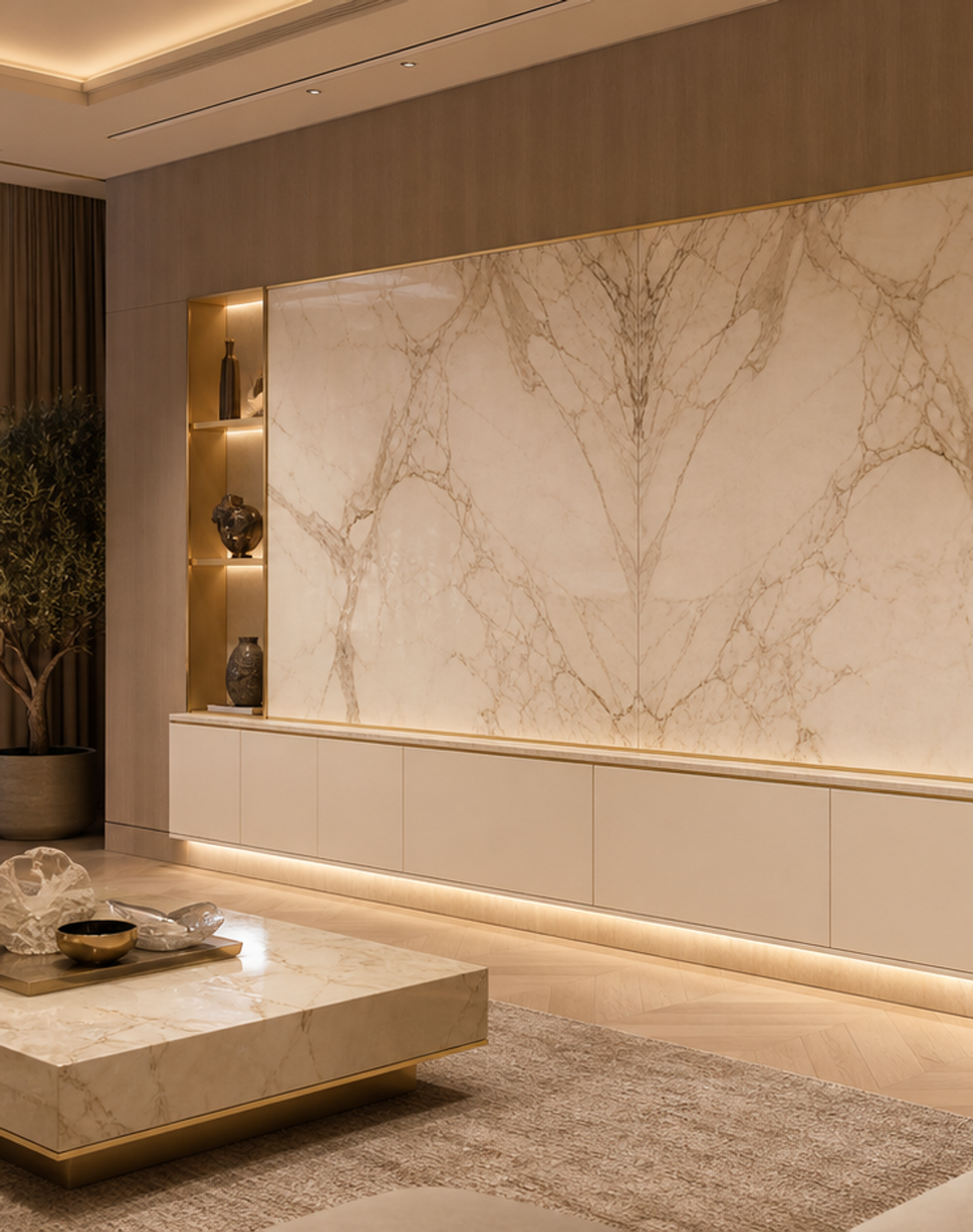 Fadior Veneto Living Room Suite with Shadowline Gallery Console — lifestyle setting with natural light and residential