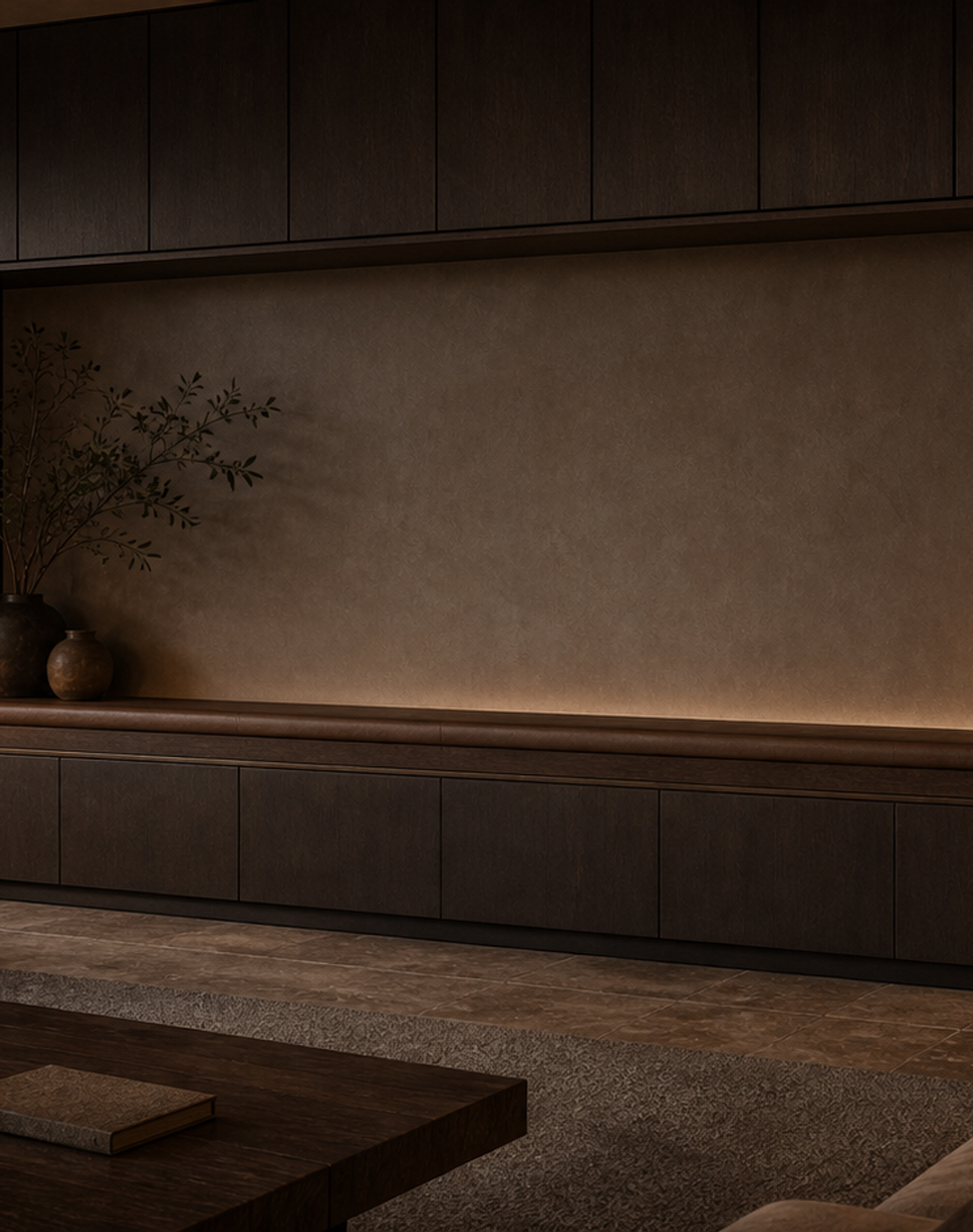 Fadior Patina Living Room Suite with Walnut Listening Rail — lifestyle setting with natural light and residential styling