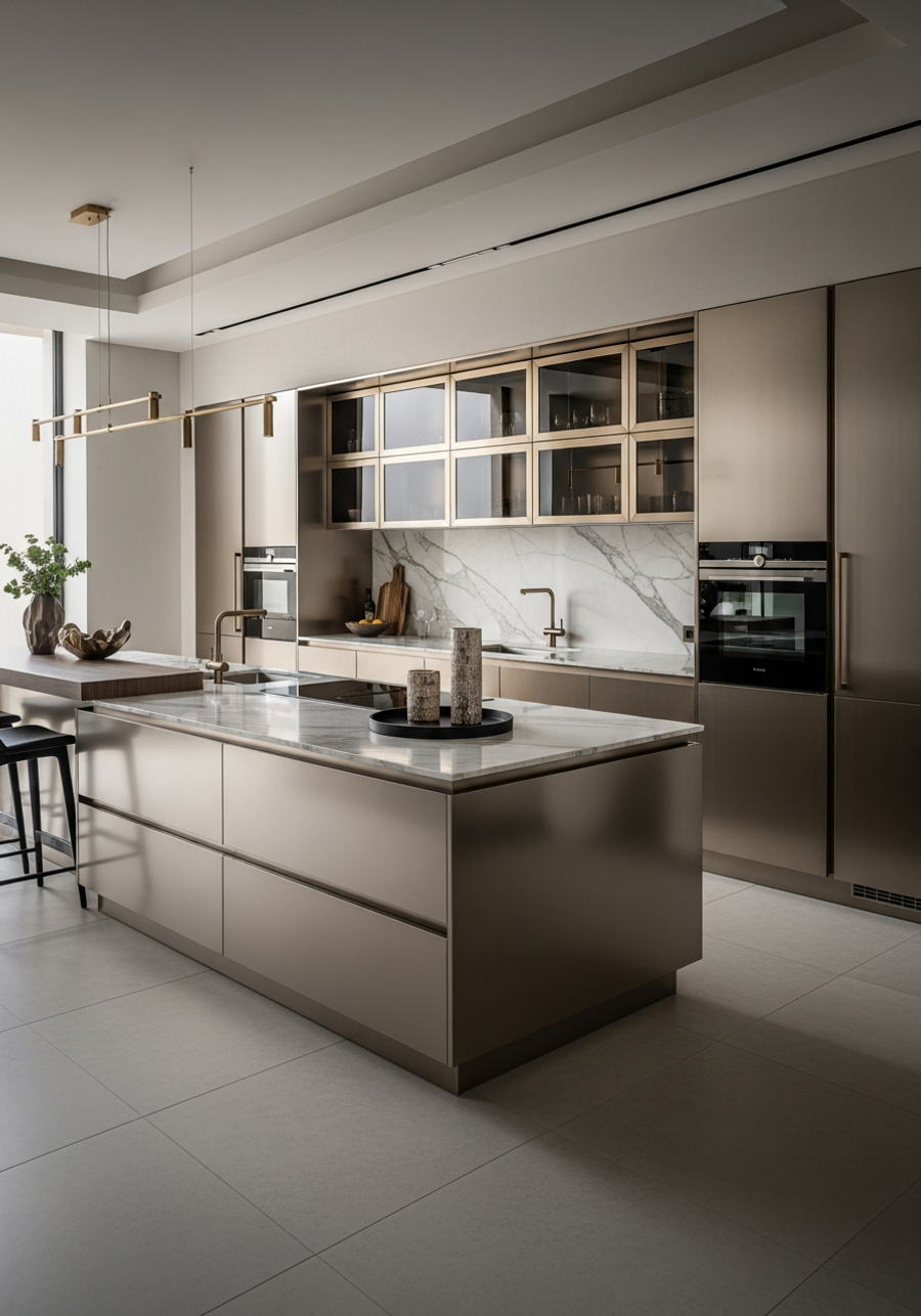 Dubai waterfront villa stainless steel kitchen reference image