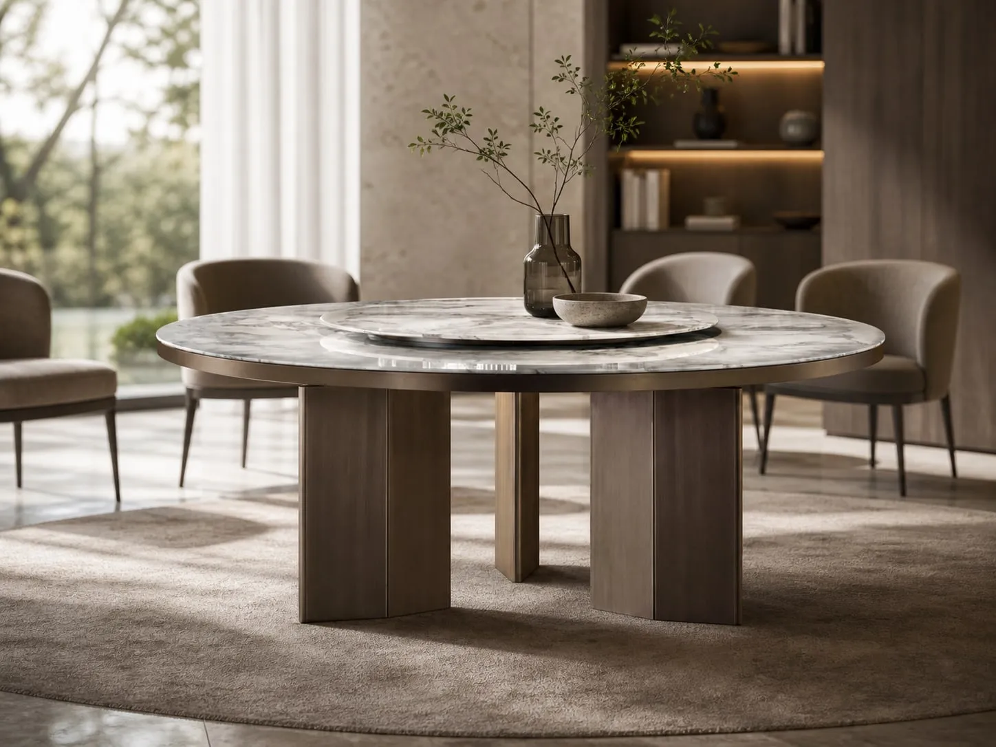 Four-Panel Turntable Marble Table Ø1800×760 mm
