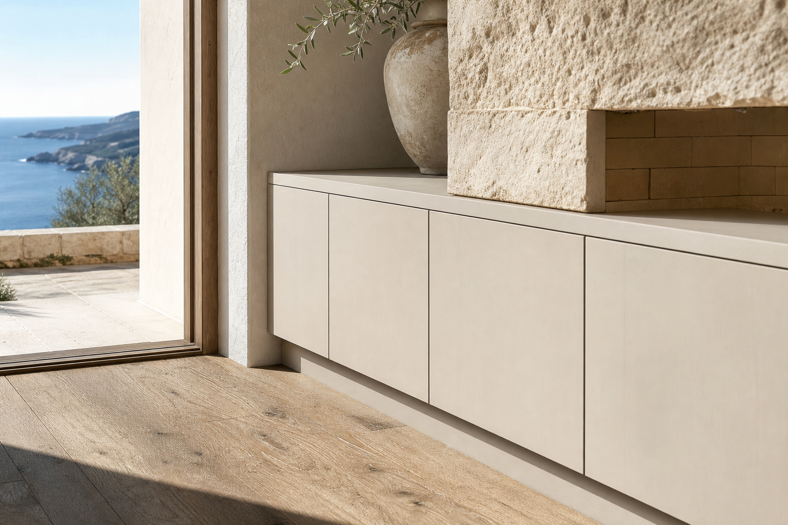 Fadior Galleria Living Room Suite with Modular Display Plinth — close-up of stainless steel finish and hardware detail