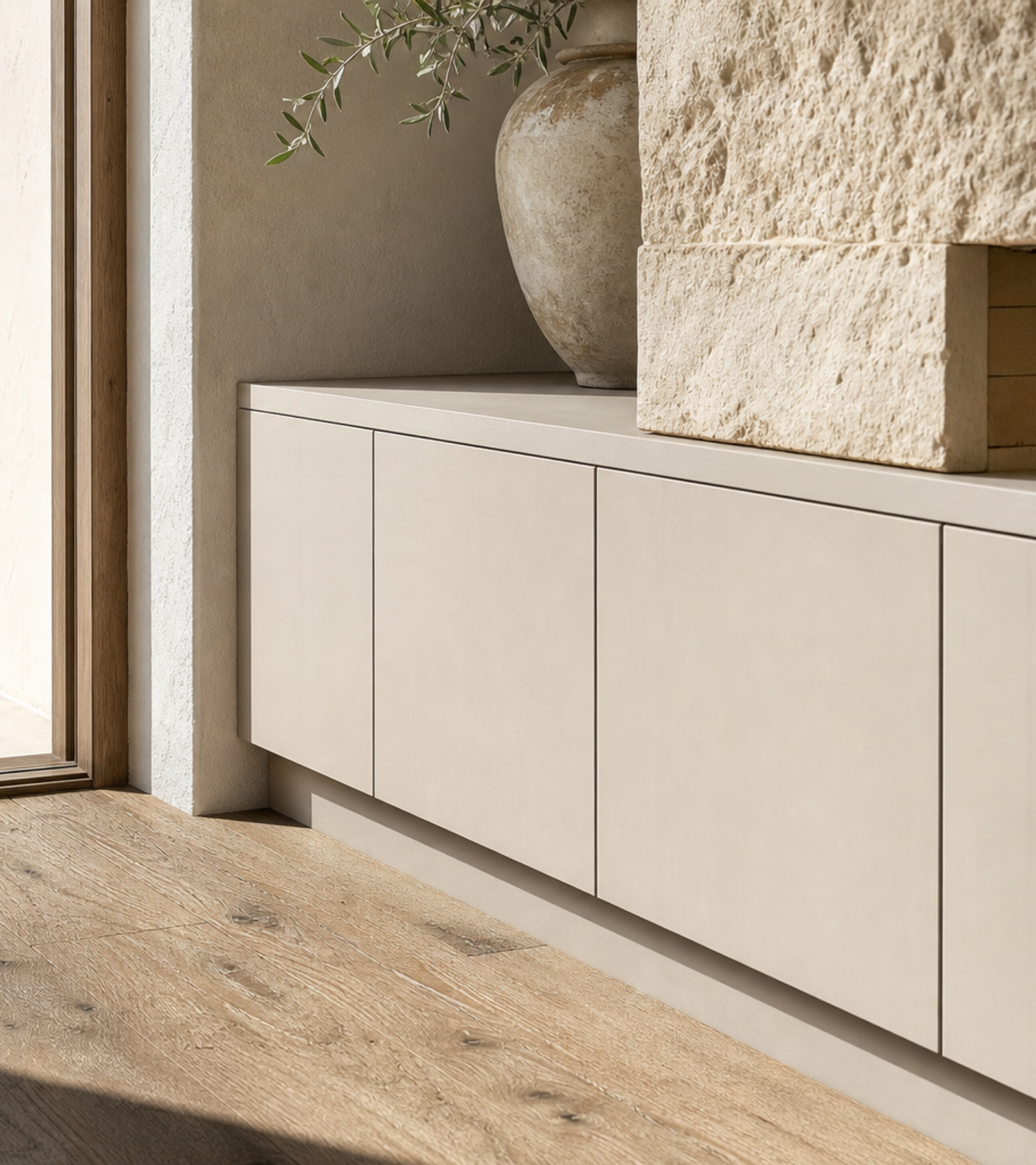 Fadior Galleria Living Room Suite with Modular Display Plinth — close-up of stainless steel finish and hardware detail