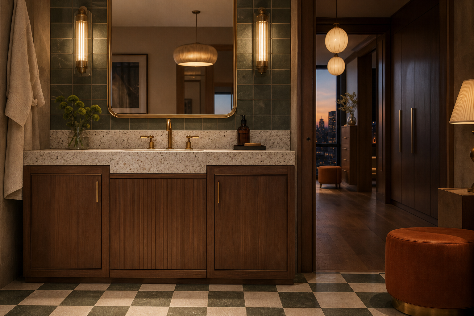 Fadior Solstice Bath and Vanity Suite with Level-Set Basin Apron — interior room context showing cabinet integration