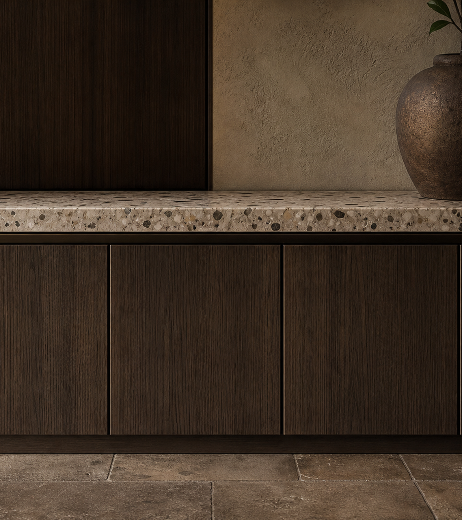 Fadior Ecliptic Terrazzo Bench Pivot Locker — close-up of stainless steel finish and hardware detail