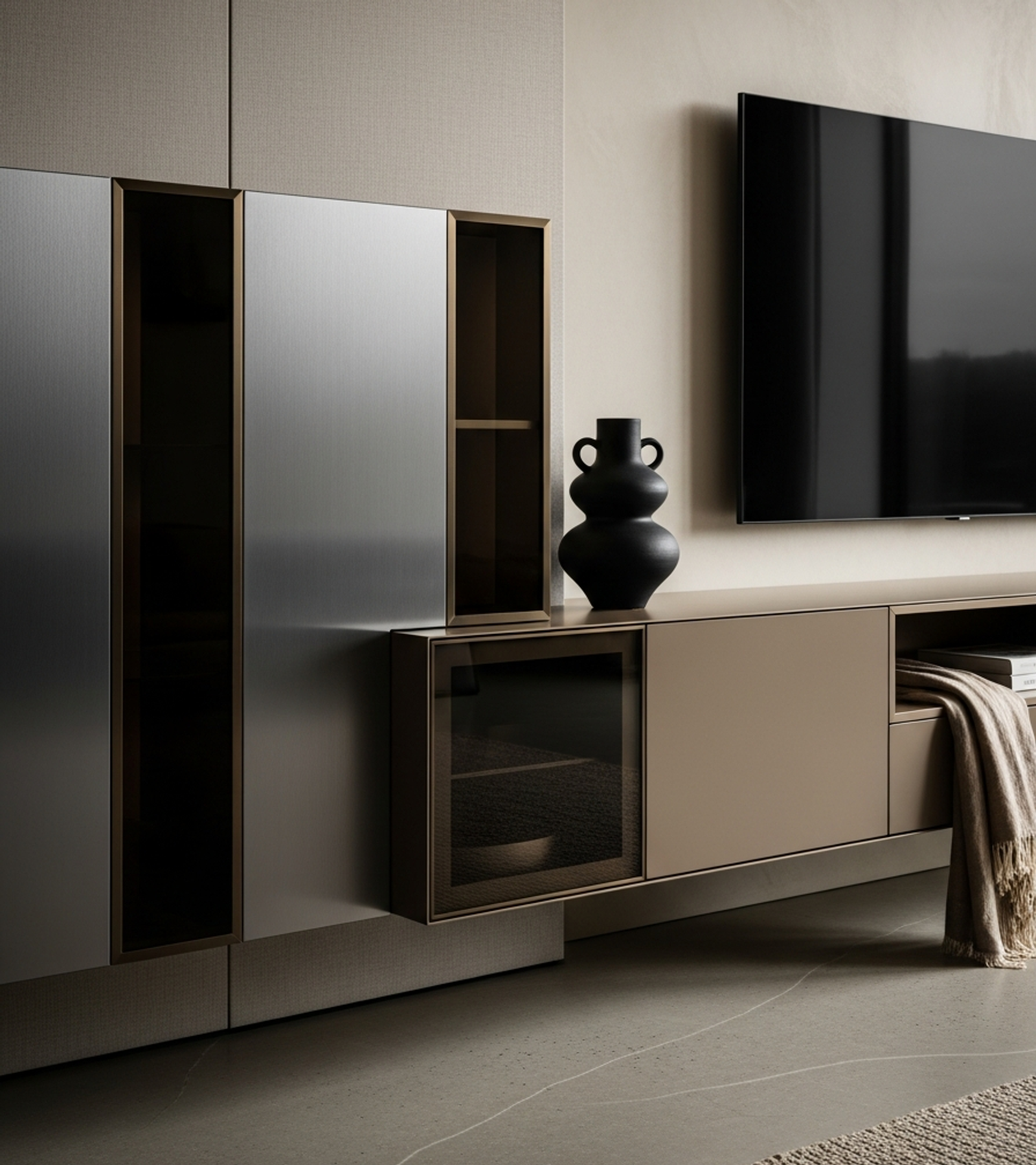 Fadior Essence Living Room — close-up of stainless steel finish and hardware detail