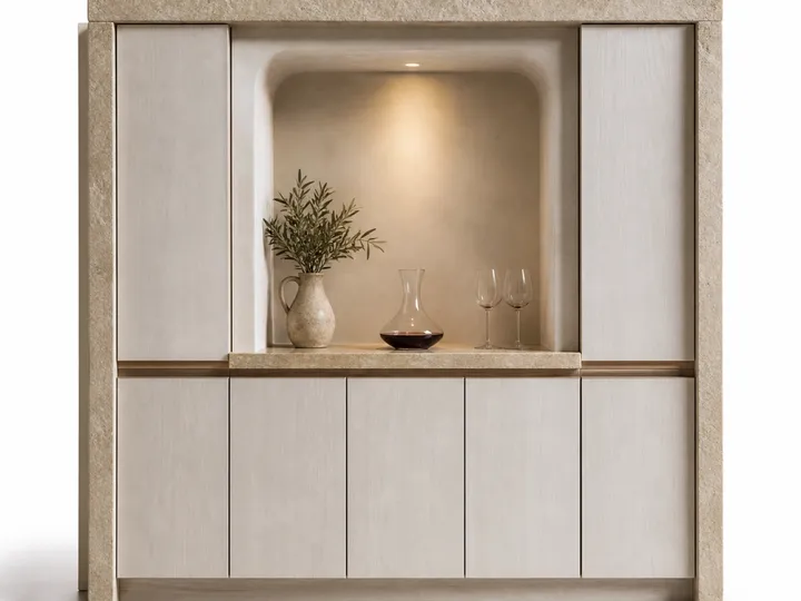 Fadior Estuary Wine Cabinet Suite with Cove Decanting Niche — 304 stainless steel wine cabinet system, front view