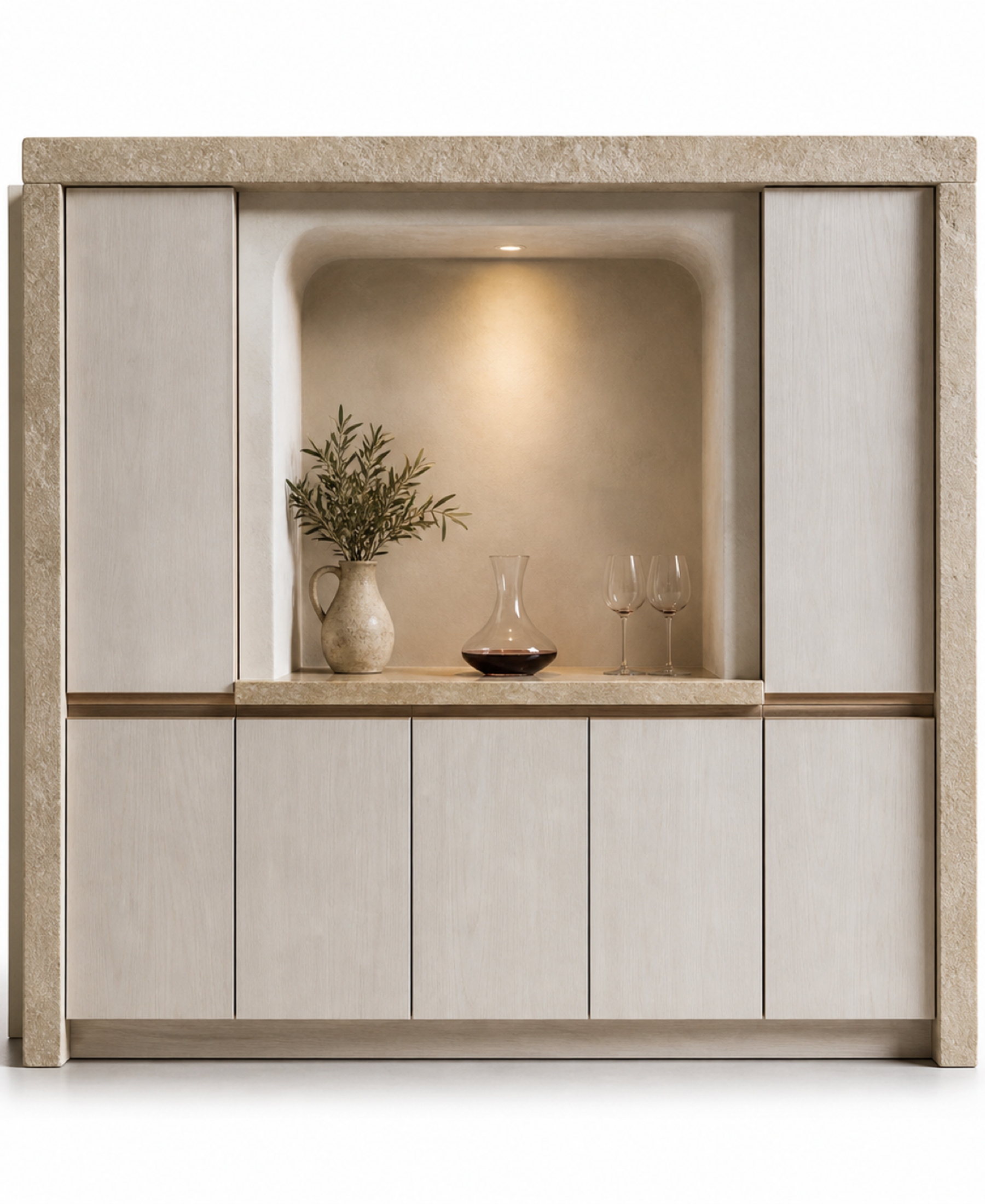 Fadior Estuary Wine Cabinet Suite with Cove Decanting Niche — 304 stainless steel wine cabinet system, front view