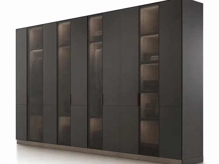Fadior Onyx Wardrobe Suite with Smoked Oak Wardrobe Cloister — 304 stainless steel wardrobe system, front view