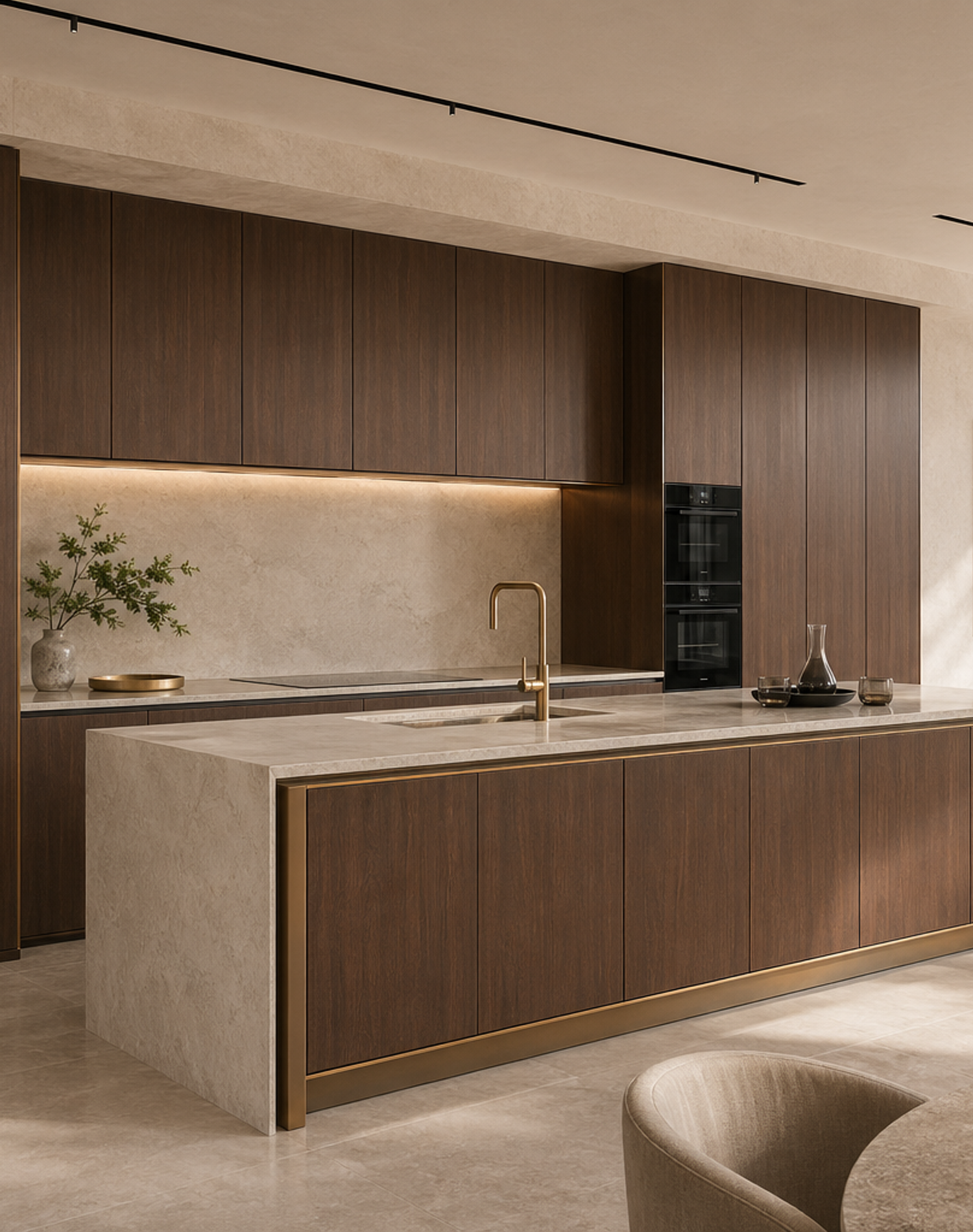 Fadior Continuum Kitchen Suite with Bronze Rift Island Gallery — lifestyle setting with natural light and residential styling