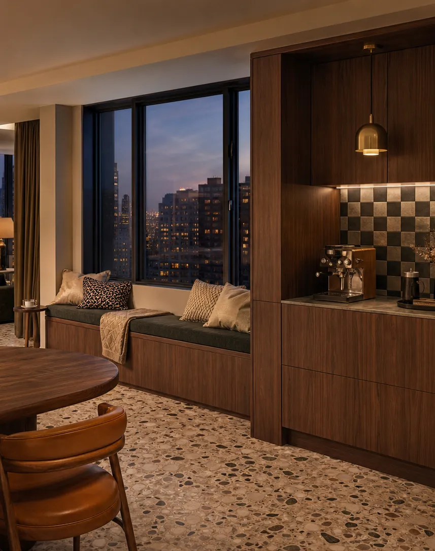 Fadior Solace Kitchen Suite with Window Seat Coffee Bar — interior room context showing cabinet integration