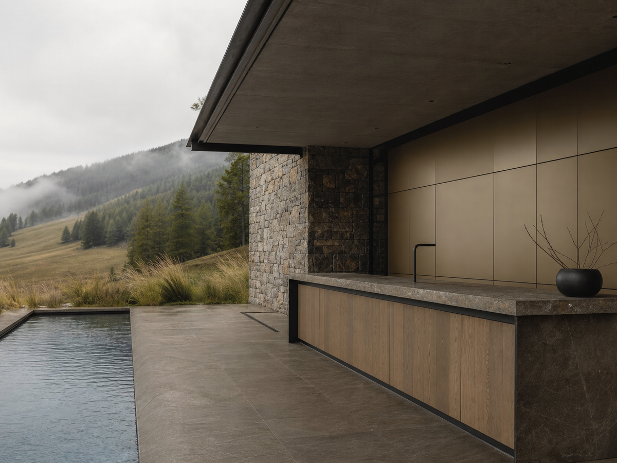 Fadior Continuum Spectral Champagne Prep Wall — 304 stainless steel kitchen system, front view