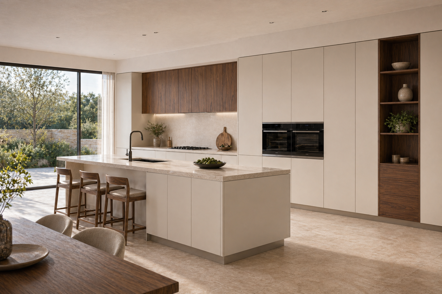 Fadior Dream Home Kitchen Suite with Frameless Pearl Utility Spine — interior room context showing cabinet integration
